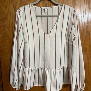 Nine West Cream and Red Striped Blouse